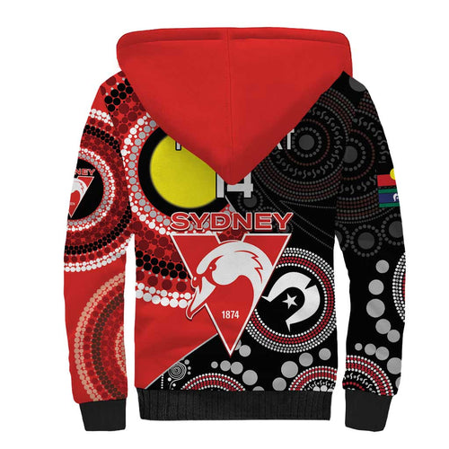 Custom AFL Swans NAIDOC Week Sherpa Hoodie Keep The Fire Burning Indigenous Art