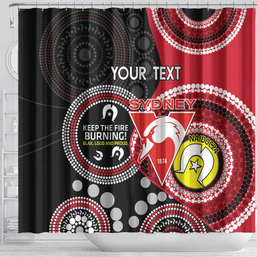 Custom AFL Swans NAIDOC Week Shower Curtain Keep The Fire Burning Indigenous Art