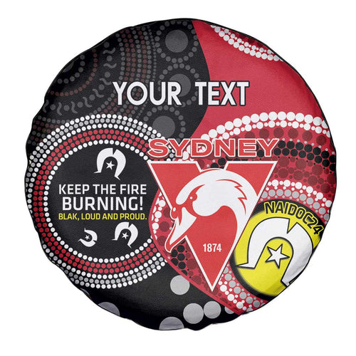 Custom AFL Swans NAIDOC Week Spare Tire Cover Keep The Fire Burning Indigenous Art