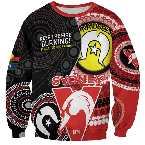 Custom AFL Swans NAIDOC Week Sweatshirt Keep The Fire Burning Indigenous Art