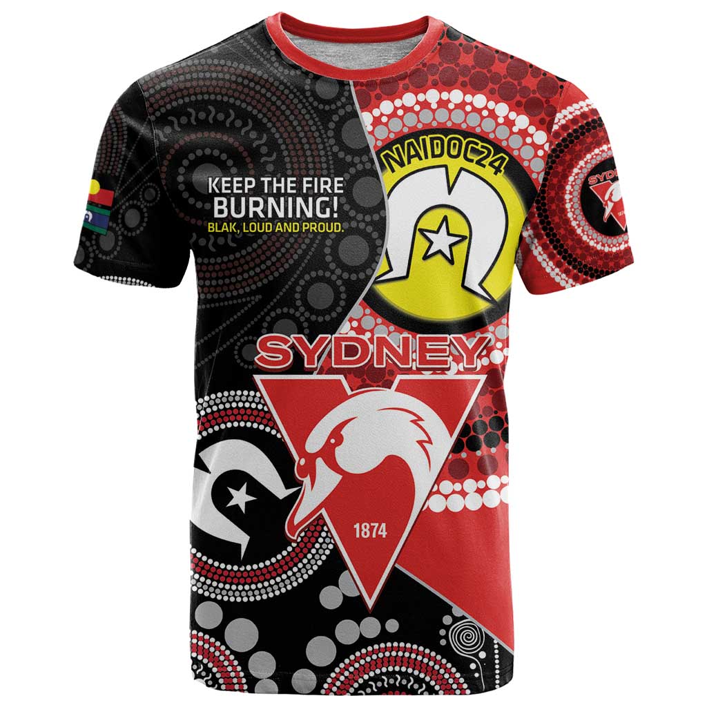 Custom AFL Swans NAIDOC Week T Shirt Keep The Fire Burning Indigenous Art