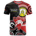 Custom AFL Swans NAIDOC Week T Shirt Keep The Fire Burning Indigenous Art