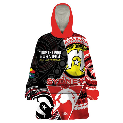 Custom AFL Swans NAIDOC Week Wearable Blanket Hoodie Keep The Fire Burning Indigenous Art