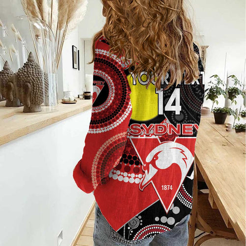 Custom AFL Swans NAIDOC Week Women Casual Shirt Keep The Fire Burning Indigenous Art