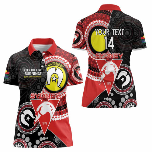 Custom AFL Swans NAIDOC Week Women Polo Shirt Keep The Fire Burning Indigenous Art