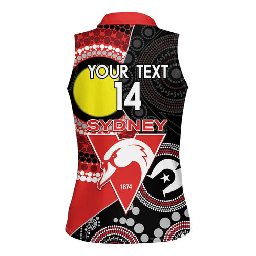 Custom AFL Swans NAIDOC Week Women Sleeveless Polo Shirt Keep The Fire Burning Indigenous Art