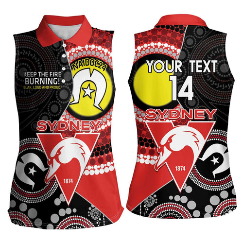 Custom AFL Swans NAIDOC Week Women Sleeveless Polo Shirt Keep The Fire Burning Indigenous Art