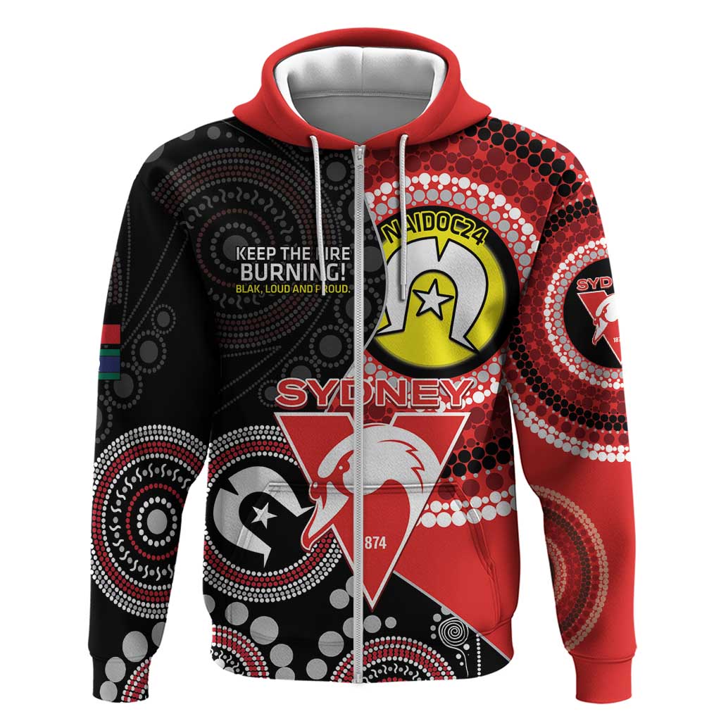 Custom AFL Swans NAIDOC Week Zip Hoodie Keep The Fire Burning Indigenous Art