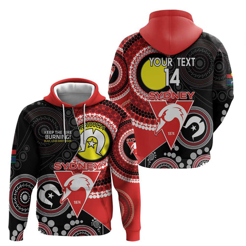 Custom AFL Swans NAIDOC Week Zip Hoodie Keep The Fire Burning Indigenous Art