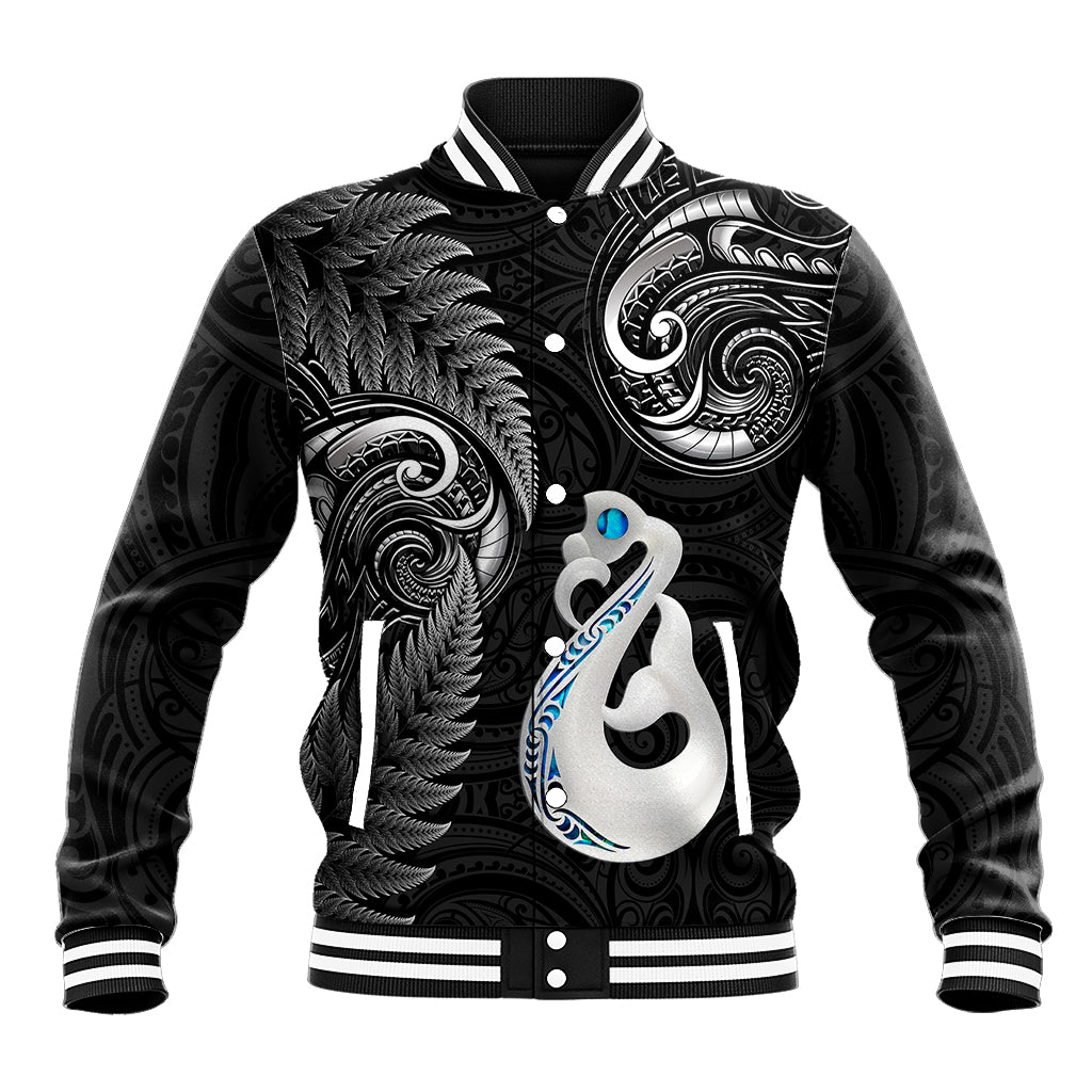 personalised-new-zealand-baseball-jacket-aotearoa-silver-fern-with-manaia-maori-unique-black