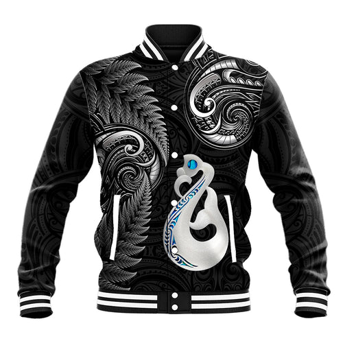 personalised-new-zealand-baseball-jacket-aotearoa-silver-fern-with-manaia-maori-unique-black