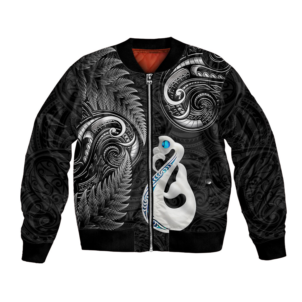 personalised-new-zealand-bomber-jacket-aotearoa-silver-fern-with-manaia-maori-unique-black