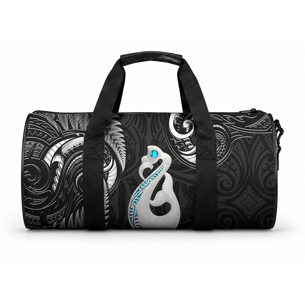 New Zealand Duffle Bag Aotearoa Silver Fern With Manaia Maori Unique Black