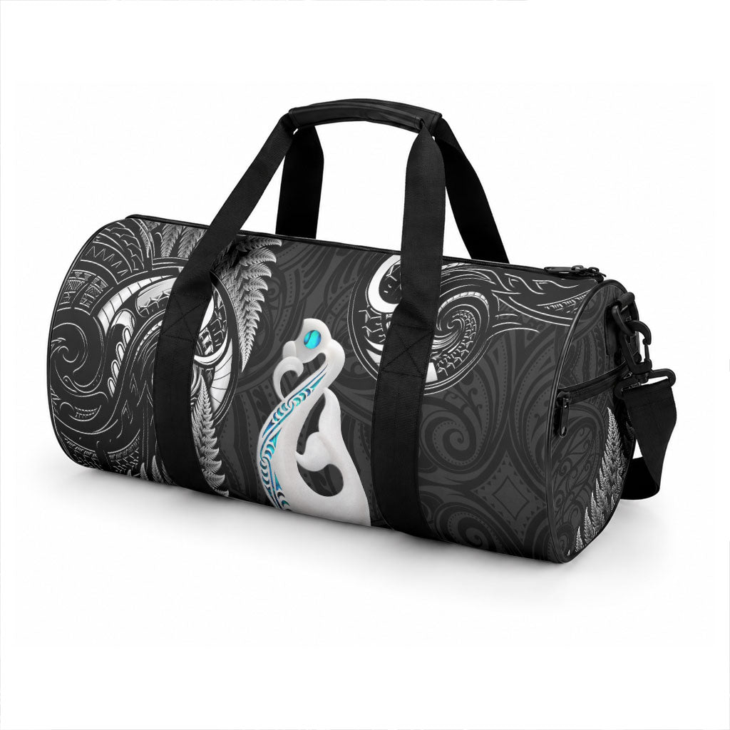 New Zealand Duffle Bag Aotearoa Silver Fern With Manaia Maori Unique Black