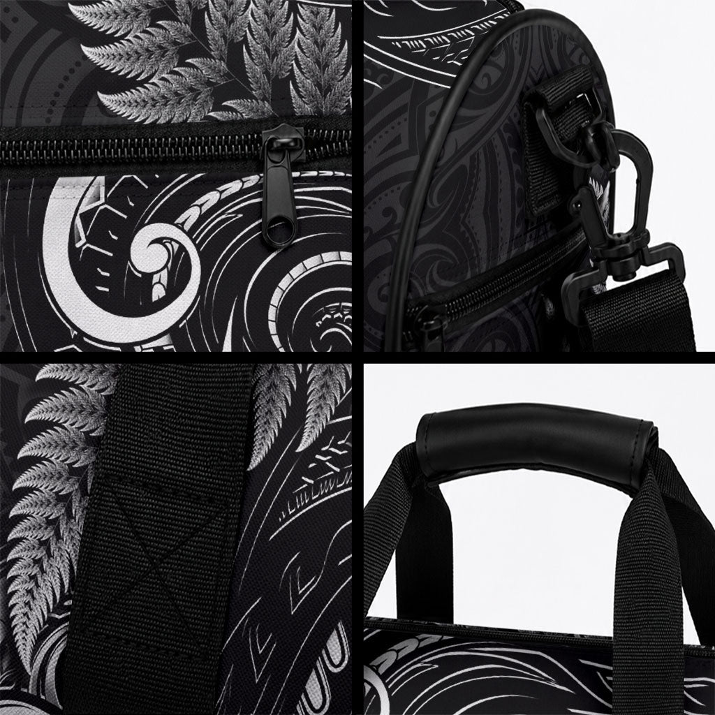 New Zealand Duffle Bag Aotearoa Silver Fern With Manaia Maori Unique Black