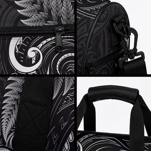 New Zealand Duffle Bag Aotearoa Silver Fern With Manaia Maori Unique Black