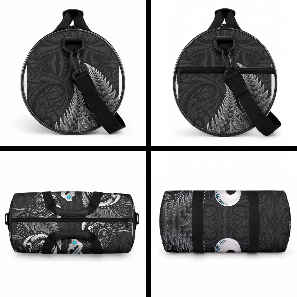 New Zealand Duffle Bag Aotearoa Silver Fern With Manaia Maori Unique Black