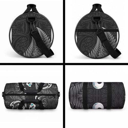 New Zealand Duffle Bag Aotearoa Silver Fern With Manaia Maori Unique Black