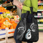 Black New Zealand Grocery Bag Aotearoa Silver Fern With Manaia Maori