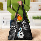 Black New Zealand Grocery Bag Aotearoa Silver Fern With Manaia Maori