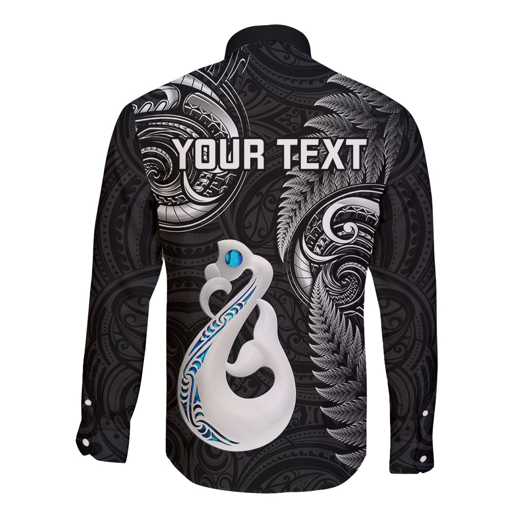 personalised-new-zealand-long-sleeve-button-shirt-aotearoa-silver-fern-with-manaia-maori-unique-black