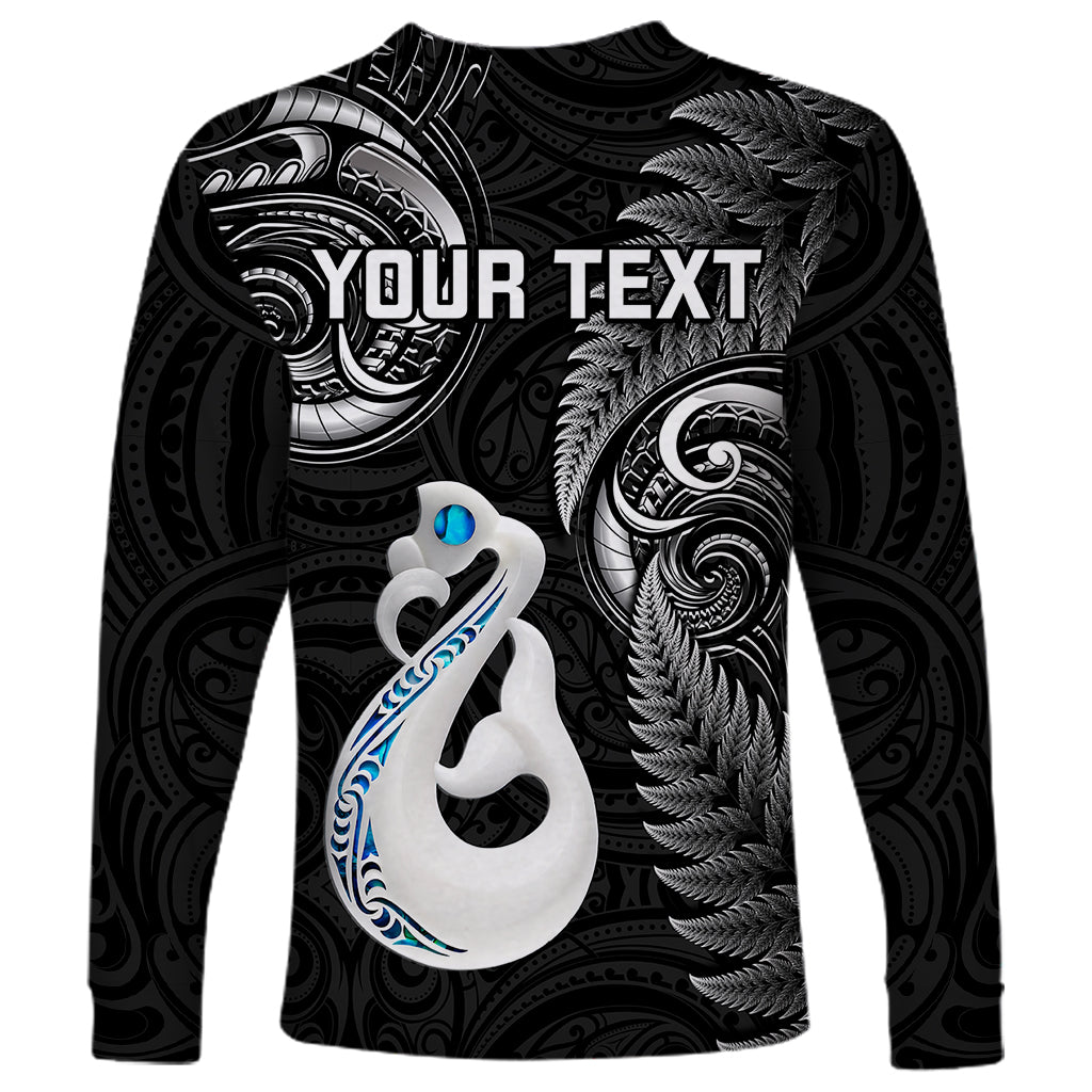 personalised-new-zealand-long-sleeve-shirt-aotearoa-silver-fern-with-manaia-maori-unique-black