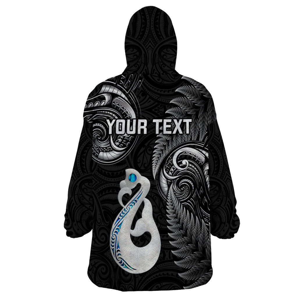 personalised-new-zealand-wearable-blanket-hoodie-aotearoa-silver-fern-with-manaia-maori-unique-black