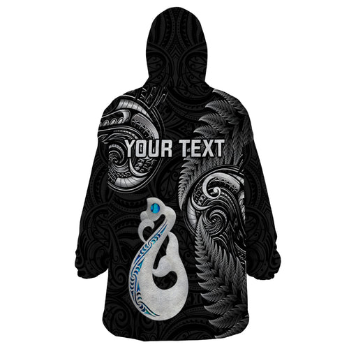 personalised-new-zealand-wearable-blanket-hoodie-aotearoa-silver-fern-with-manaia-maori-unique-black
