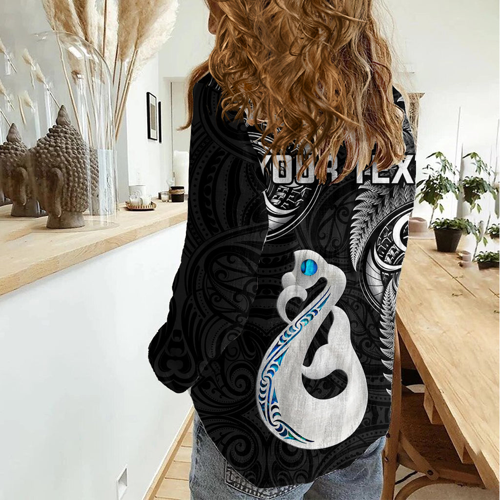 Personalised New Zealand Women Casual Shirt Aotearoa Silver Fern With Manaia Maori Unique Black LT14