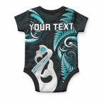Personalised New Zealand Baby Onesie Aotearoa Silver Fern With Manaia Maori Unique Turquoise