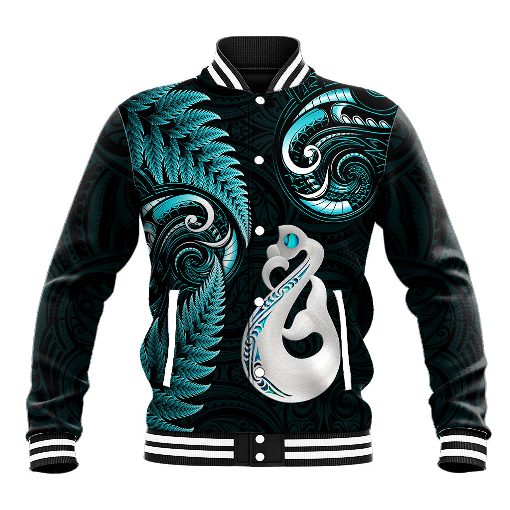 personalised-new-zealand-baseball-jacket-aotearoa-silver-fern-with-manaia-maori-unique-turquoise