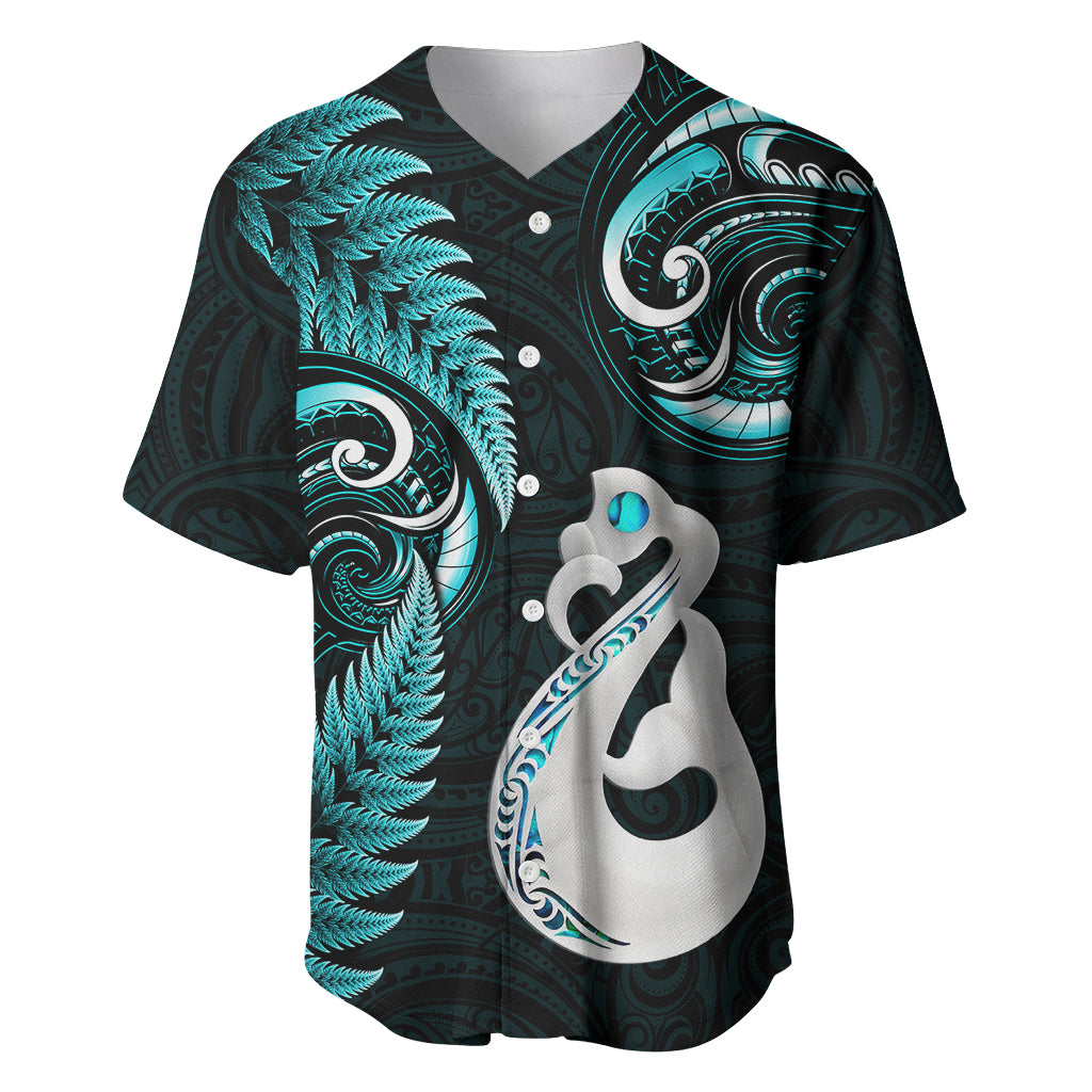 personalised-new-zealand-baseball-jersey-aotearoa-silver-fern-with-manaia-maori-unique-turquoise