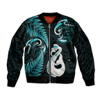 personalised-new-zealand-bomber-jacket-aotearoa-silver-fern-with-manaia-maori-unique-turquoise