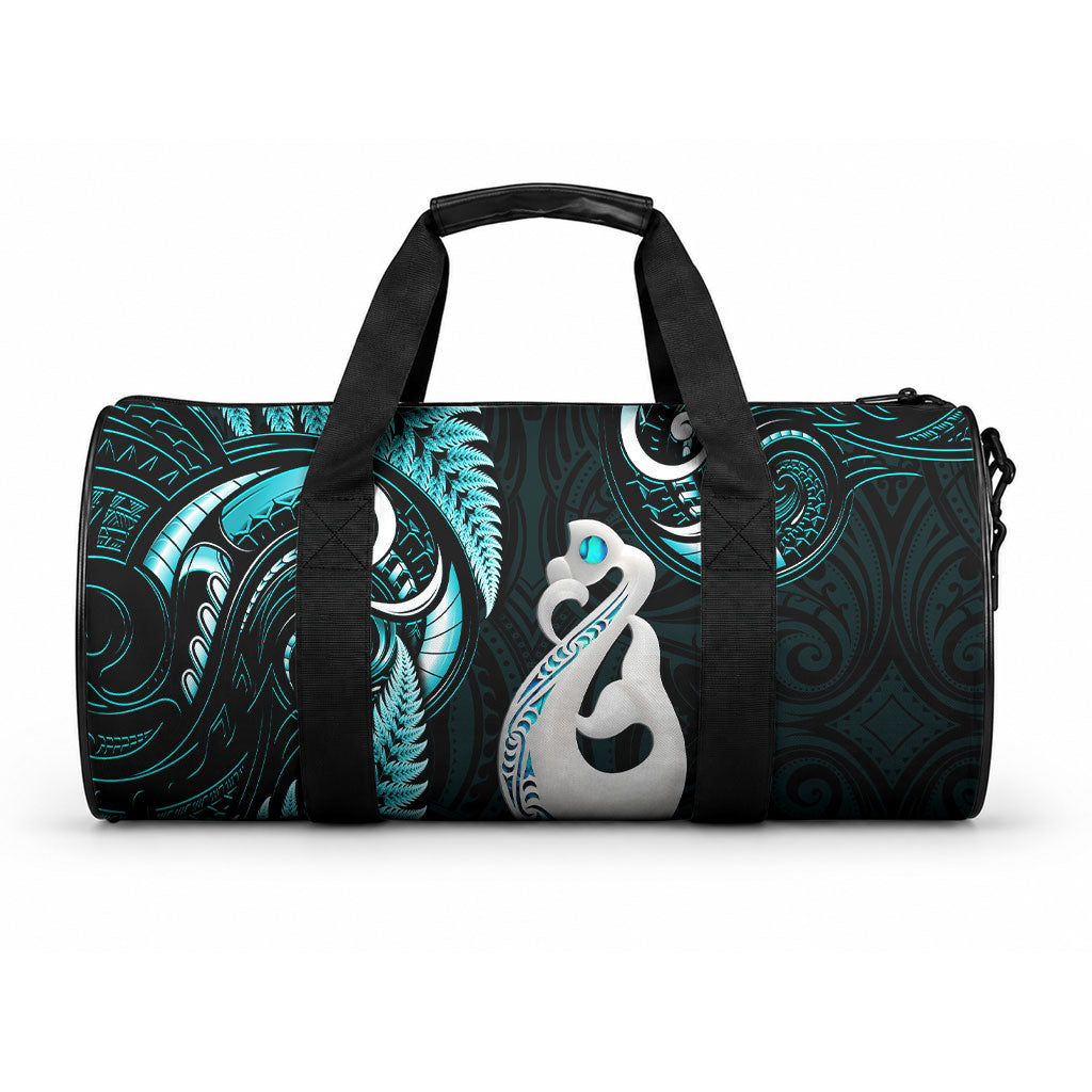 New Zealand Duffle Bag Aotearoa Silver Fern With Manaia Maori Unique Turquoise