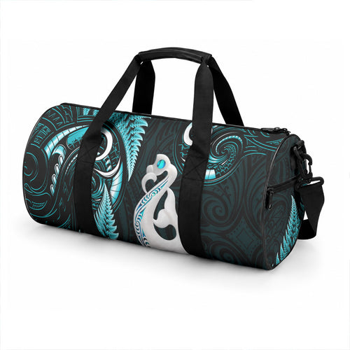 New Zealand Duffle Bag Aotearoa Silver Fern With Manaia Maori Unique Turquoise