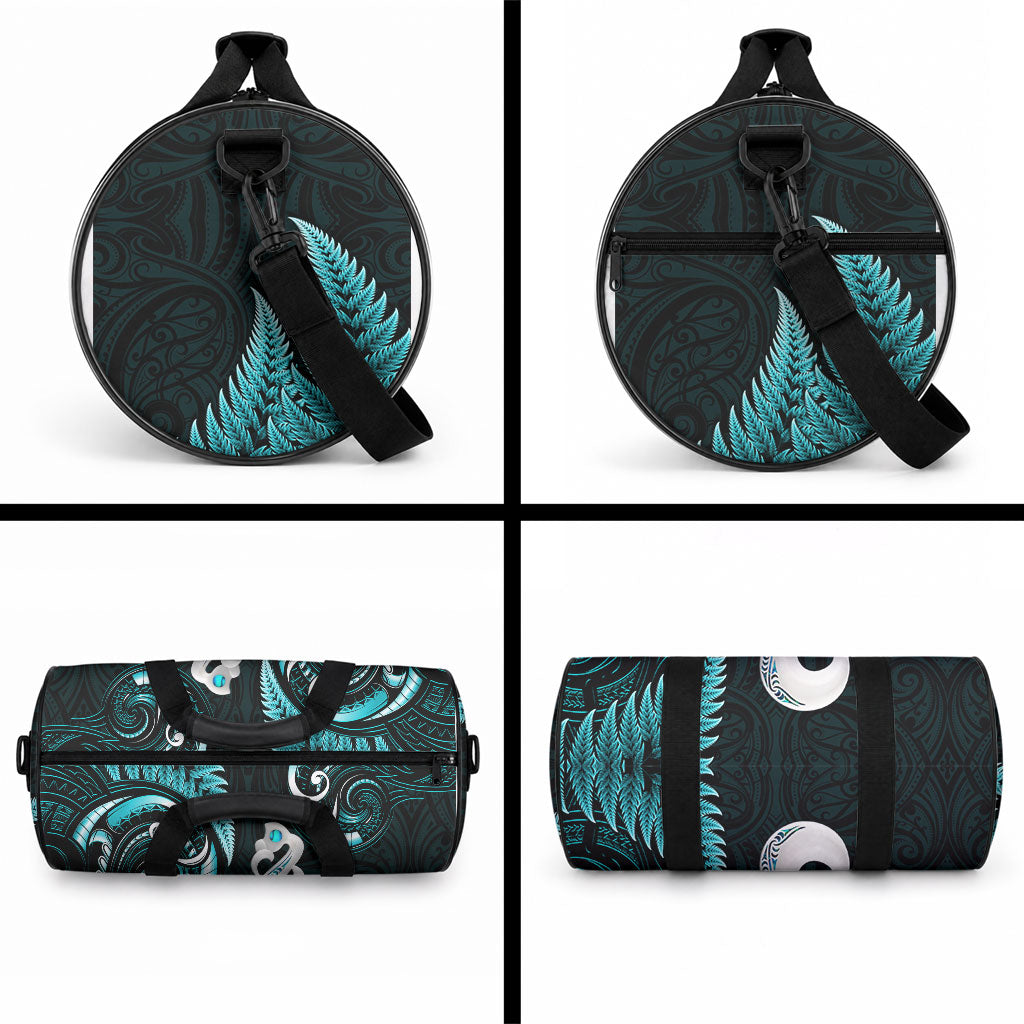 New Zealand Duffle Bag Aotearoa Silver Fern With Manaia Maori Unique Turquoise