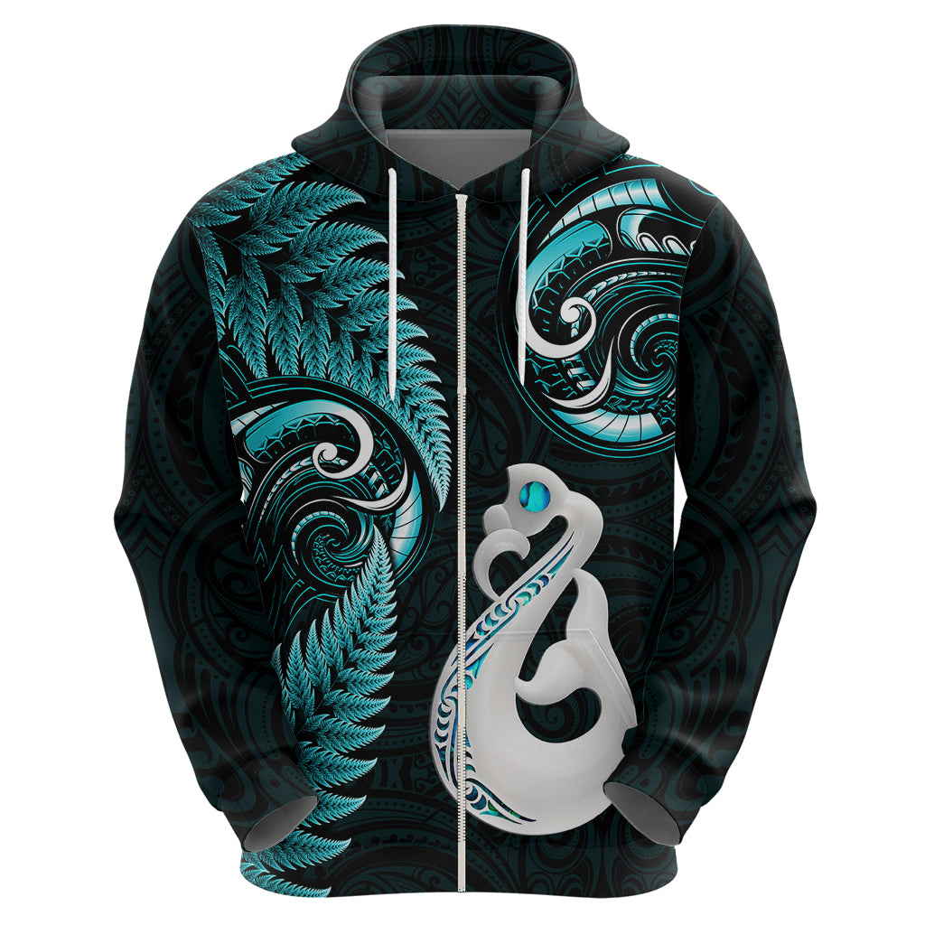 personalised-new-zealand-hoodie-aotearoa-silver-fern-with-manaia-maori-unique-turquoise