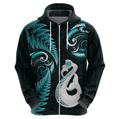 personalised-new-zealand-hoodie-aotearoa-silver-fern-with-manaia-maori-unique-turquoise