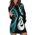 personalised-new-zealand-hoodie-dress-aotearoa-silver-fern-with-manaia-maori-unique-turquoise