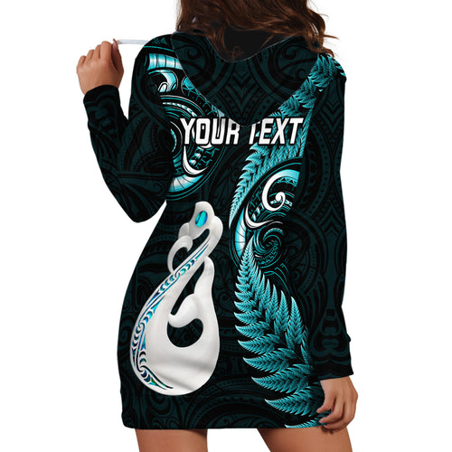 personalised-new-zealand-hoodie-dress-aotearoa-silver-fern-with-manaia-maori-unique-turquoise