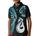 personalised-new-zealand-kid-polo-shirt-aotearoa-silver-fern-with-manaia-maori-unique-turquoise