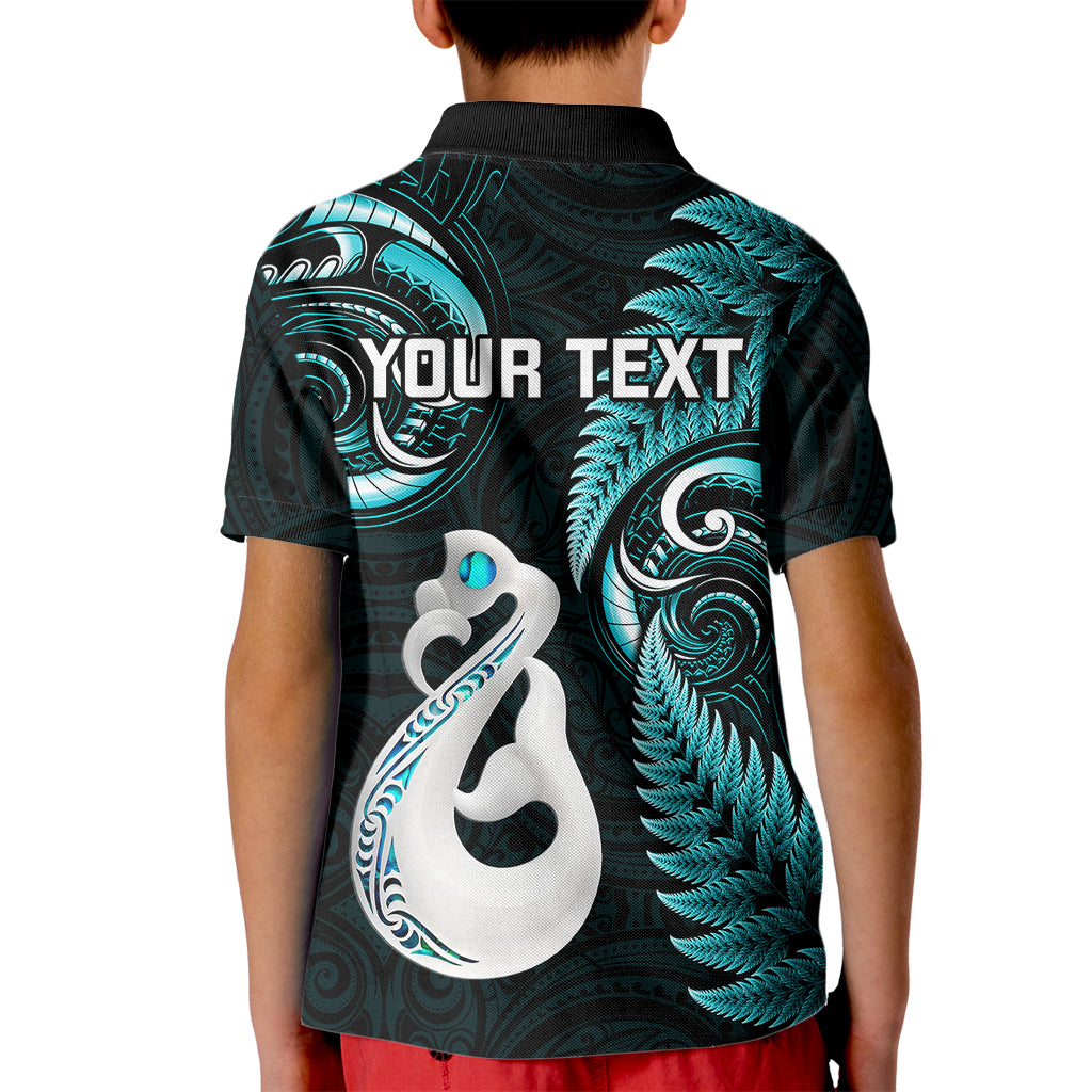 personalised-new-zealand-kid-polo-shirt-aotearoa-silver-fern-with-manaia-maori-unique-turquoise