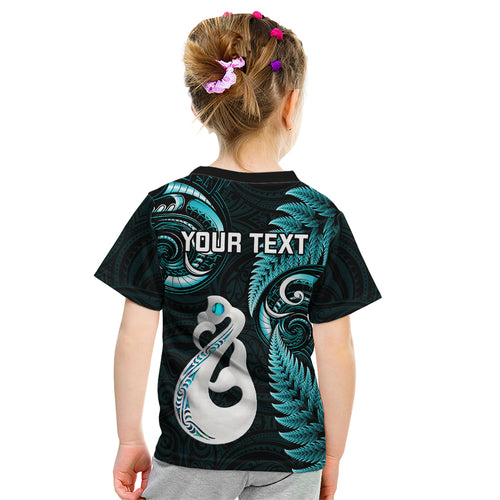 personalised-new-zealand-kid-t-shirt-aotearoa-silver-fern-with-manaia-maori-unique-turquoise
