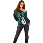personalised-new-zealand-off-shoulder-sweater-aotearoa-silver-fern-with-manaia-maori-unique-turquoise