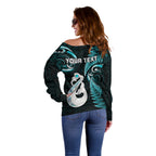 personalised-new-zealand-off-shoulder-sweater-aotearoa-silver-fern-with-manaia-maori-unique-turquoise