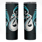 New Zealand Skinny Tumbler Aotearoa Silver Fern With Manaia Maori Unique Turquoise