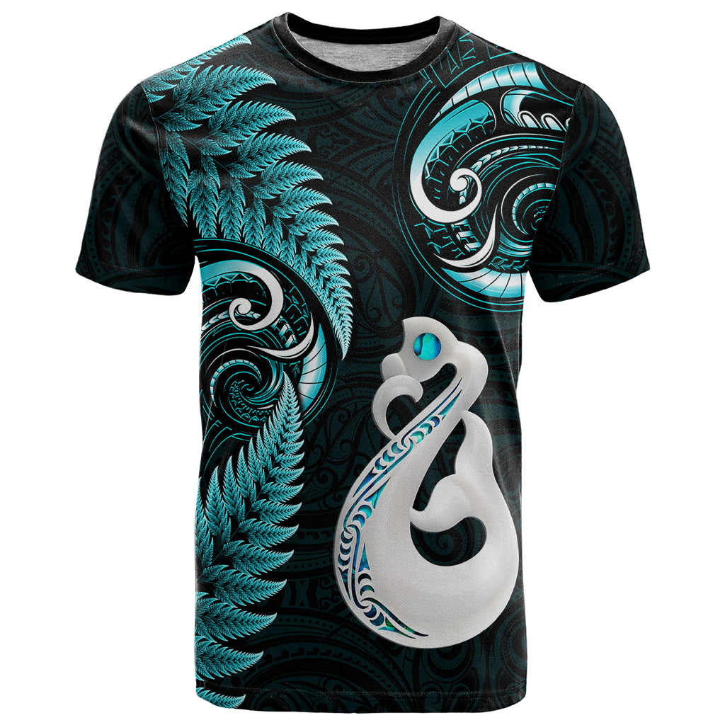 personalised-new-zealand-t-shirt-aotearoa-silver-fern-with-manaia-maori-unique-turquoise
