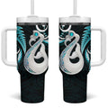 New Zealand Tumbler With Handle Aotearoa Silver Fern With Manaia Maori Unique Turquoise