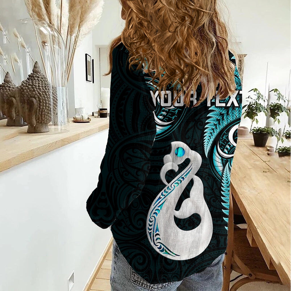Personalised New Zealand Women Casual Shirt Aotearoa Silver Fern With Manaia Maori Unique Turquoise LT14