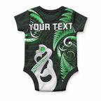 Personalised New Zealand Baby Onesie Aotearoa Silver Fern With Manaia Maori Unique Green